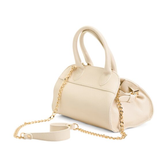 DIVINA FIRENZE Made In Italy Leather Small Dome Satchel With Crossbody Strap - Picture 3 of 3